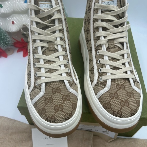 Gucci Beige and White High-Top platform Sneakers size 11 made in Italy - Picture 2 of 10